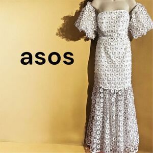 ASOS Edition Women's White Floral Gold Embroidered Wedding Bridal Formal Dress